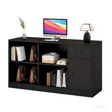 Mostrador Para Negocio 2 Niveles 4 Espacios Con Cajón - Negro - Ver 6