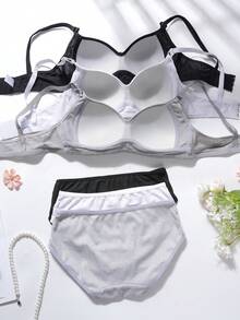 6pcs/Set Girls & Teens Ribbed Bra & Panty Set, Suitable For Small Bust, Daily Underwear - 3 Sets, Package Includes (3 Bras And 3 Panties)