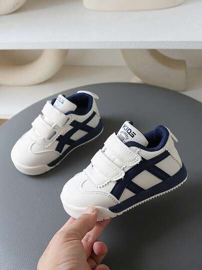 1 Pair Spring/Autumn New Hook And Loop Design Unisex Kids' Sports Shoes, Soft Sole Slip-On Casual Baby Sneakers