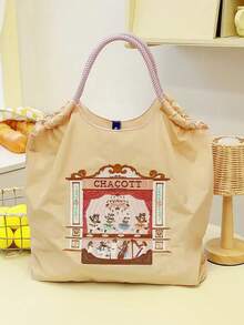 1 pieza Bolso de mano de viaje de gran capacidad con asa de tracción, bolso de nailon con patrón bordado de obra de teatro de moda - Multicolor - Ver 13