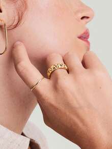 时尚18K镀金独特925纯银设计师金字塔极简圆顶戒指，精美珠宝戒指，女孩款 - Pyramid Dome Ring - 查看 6