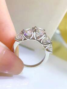 XUJIA 1pc 5-Stone Ring, Women's Round Cut Moissanite Engagement Ring, 925 Sterling Silver, D-E Color, VVS1 Clarity, 6.5mm, 6mm And 5mm Moissanite, Anniversary Wedding Band, Jewelry Gift - Silver - View 7