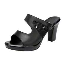 Sandalias de tacón alto para mujer Calzado informal multifuncional Zapatillas con tacón y suela gruesa Sandalias con punta abierta y suela gruesa - Negro - Ver 5