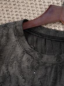 Tween Boy Street Casual Personalized Avant-Garde Distressed Galaxy Sequin Print Crew Neck Long Sleeve T-Shirt - Dark Grey - View 4