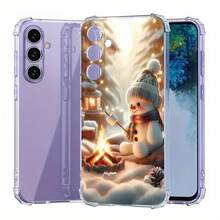 Funda a prueba de golpes de muñeco de nieve navideño de cuatro esquinas, compatible con iPhone 17air/16e/15/14/13/12/11 Pro/Pro max/plus, 12/13mini, X/XS/XSmax,  Galaxy A03/A04/A05S/A06/A12/A14/A15/A16/A21S/A24/A25/A26/A32/A34/A35/A54/A55, Note10/Note20, S20/S21/S22/S23 FE/S24 FE/S25Ultra/S25edge PLUS/ULTRA, funda de teléfono de TPU suave - transparente - Ver 4
