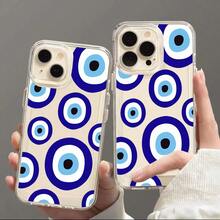 Essential Clear Series Phone Case Everyday Blue Evil Eye Circle Pattern Design Compatible With   17 Pro Max/16 Pro Max/16 Plus/ 15 Pro Max/15 Plus/14 Pro Max/14 Plus/13 Pro Max/13 Plus/12 Pro Max/11 Pro Max/XS Max/ S24 Ultra All Models Airbag Drop Protection Design | Phone Case - 無色 - 查看 2