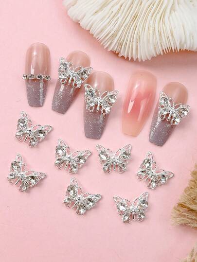 10Pcs 3D Rhinestone Butterfly Design Nail Art Decoration Diy Nail Charms Nail Gems Nail Supplies Nails