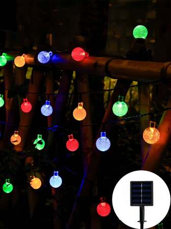 1pc 20-Light 4m/30-Light 5m/50-Light 7m White Bubble Ball 8-Mode Solar String Lights, Outdoor Garden Decorative Crystal Ball Lights, Party Decor LED Bubble Ball Solar Lights, Christmas Fairy Lights, Camping Lights, Solar String Lights