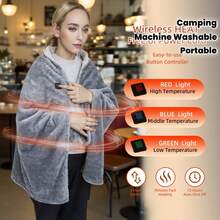 5V USB加厚电热毯，柔软舒适，可穿戴加热毯披肩，便携式加热毯，3种模式和3个定时设置，无线拉链式加热毯，适合女性户外露营旅行居家办公使用，可机洗保暖，也可用于闺蜜节、宠物派对、嘉年华、聚会装饰等场合。 - 彩色 - 查看 12