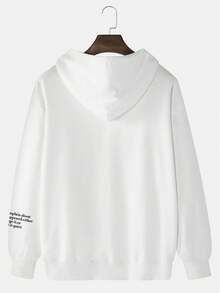 男士洛杉矶字母图案口袋连帽卫衣，秋冬新款 - 白色 - 查看 5