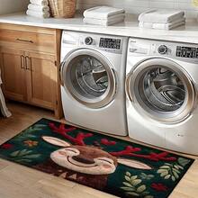 1 pieza Felpudo con estampado de ciervo, decoración navideña, se puede usar como regalo de Navidad, material similar a la felpa, muy absorbente y fácil de limpiar, adecuado para decoración del hogar, estilo rústico, entrada, interior, habitación, cocina, comedor, pequeña oficina/oficina en casa, fregadero, lavandería, felpudo, alfombra de cocina, alfombra antideslizante