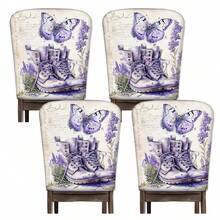 2/4/6 Stücke Lavendel Muster Leinen Stuhlbezüge, geeignet für Heim-Dekoration, Wohnzimmer, Esszimmer, Garten, Hotel, Party, waschbares Polyestermaterial, Stuhlsitzbezüge
