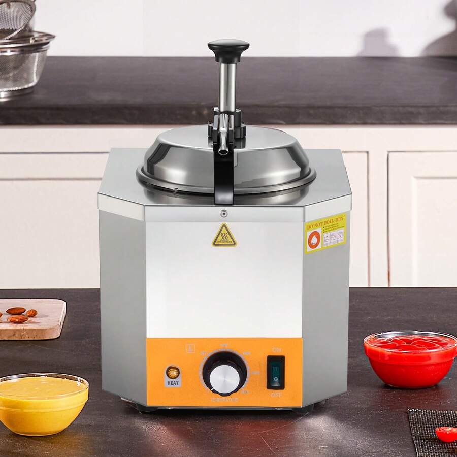 Electric Cheese Dispenser With Pump, 2.4L Commercial Hot Fudge Warmer, Stainless Steel Heated Pump Dispenser, 86-230℉ Temp Adjustable Nacho Cheese Sauce Warmer, For Hot Fudge Cheese Caramel - Stainless Steel Pump - View 1