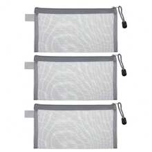 3 piezas Estuche de lápices de malla transparente de gran capacidad, bolsa de almacenamiento de nailon con cremallera, útiles de oficina y escolares