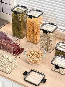 1pc Large Capacity Sealed Food Storage Canister With Lid, Suitable For Storing Dry Goods Such As Grains, Rice, Pasta, Tea, Nuts And Coffee In Kitchen Or Pantry - Multicolor - View 8