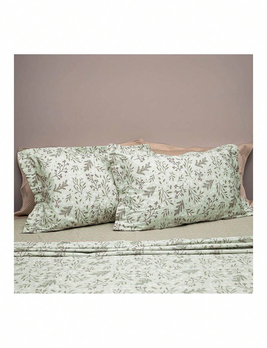 Appel Single Bed Sheet Set, 3 Pieces, 100% Cotton Percale, 200 Thread Count, Cotton Dreams - Green - View 1