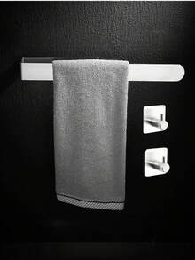 Non-Drill Towel Rack, Adhesive Bathroom Kitchen Towel Holder, Home Essentials Bathroom Accessories Bathroom Tools - Silver - View 4