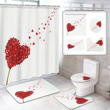 1 Stück/3 Stücke/4 Stücke Valentinstag Duschvorhang Set - romantisches Herzenmuster, wasserbeständiges Polyester, maschinenwaschbar, inklusive 12 Haken, rutschfeste Badematte, U-förmige Toilettenvorlage, Toilettendeckelabdeckung, ganzjährige Heimdekoration, Liebe-Themen Badezimmer Accessoires