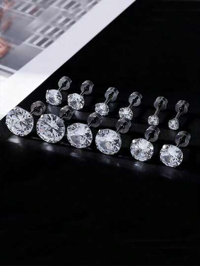 6pairs/Set Romantic Cubic Zirconia Stud Earrings For Women For Party Engagement Anniversary Jewelry Valentine's Day Gift