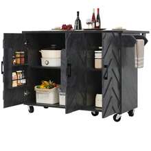 Kitchen Island, Buffet Cabinet, 118*45(75)*92cm, Service Cart, Mobile Kitchen Island, Extendable Kitchen Cart With Wheels, With Towel Rail And Door Shelf, Adjustable Shelves, Three Drawers - Gray - View 6
