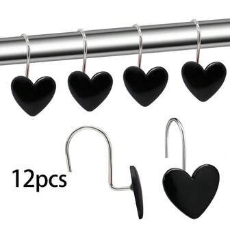 12 件套黑色心形装饰挂钩，采用耐用铁质材料制成，防水防锈，红色点缀为您的家增添节日魅力，非常适合厨房、浴室等场所，是圣诞礼物的理想之选。