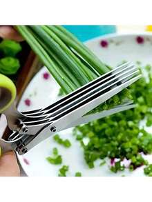 1/3/5PCS Five-Layer Stainless Steel Kitchen Scissors, Multi-Functional Onion And Herb Slicer, Suitable For Grilling, Kitchen, And Restaurant Use, A Kitchen Essential - Green - View 3