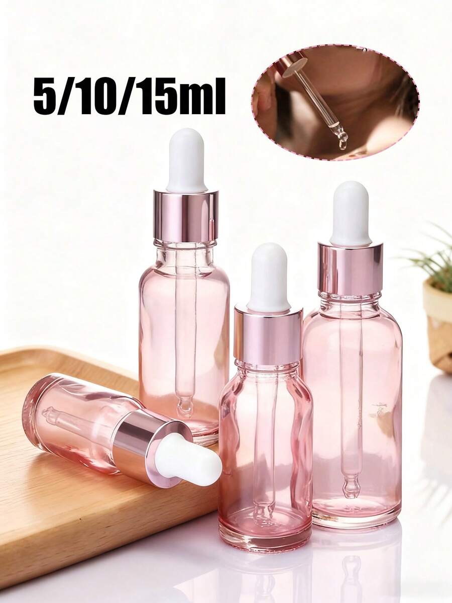 粉色玻璃滴管瓶 - 精油分配器，带玻璃滴管的瓶子，适用于化妆品和香水、精华液小瓶、带玻璃滴管的化妆品旅行容器套装、旅行容器，便携且节省空间，适合日常携带、户外旅行、家庭使用、实验室用品、按摩油和液体储存，是斋月、开斋节、情人节、圣诞节或感恩节的完美礼物。 - 彩色 - 查看 1