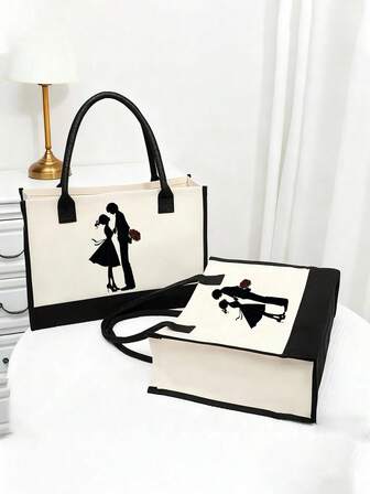 Bolso impreso, bolso impreso multifuncional y portátil, bolso ligero de gran capacidad, bolso de silueta de lino, un regalo para novias, bolso de arpillera vintage, bolso impreso con estampado, bolsa de regalo personalizada, adecuado para bodas, cumpleaños, playa, vacaciones, regalo perfecto para mujeres y damas de honor