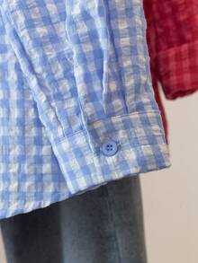 YUXIN 女士宽松格子衬衫，翻领纽扣设计，单侧口袋，多种颜色可选，适合通勤和休闲穿着，四季皆宜