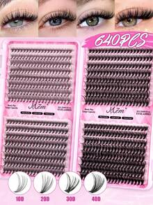 640pcs Cluster False Eyelashes Set, 10D/20D/30D/40D Mixed Synthetic Mink Hair Lashes, 0.07mm Curl, 8-16mm Length, Including Natural Style Lashes, 3D Russian Volume, Suitable For Beginners, Reusable, Suitable For Home Wear, Individual Lashes, Suitable For Travel, Daily Wear (Suitable For Beginners), Weddings, Dates, Parties, Holidays, Ideal As Christmas/Halloween/Gift Eyelash Set. - D - 查看 6