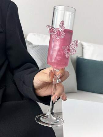 Victorian - Style Pink Butterfly Crystal - Relief Stemmed Champagne Glasses. Ideal For Weddings, Parties, Family Gatherings, And Gift - Giving.