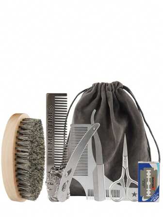 7 Sets Of Tools For Men's Beard Trimming, Including Oval Beard Brush/Folding Razor/Beard Trimmer/Beard Comb Modeling Template /10 Pieces Of Beard Blade/Bristle Beard Brush And Storage Bag, As Well As Men's Shaving Brush And Shaving Bracket And Bowl, For Men's Father's Day-Christmas-Birthday Gift, And For His/Her Boyfriend/Husband's Christmas Gift.