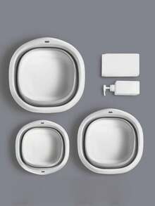 1pc Portable Folding Basin, Suitable For Home, Dorm And Travel Use - Large Foot Bath Basin, Foldable Wash Basin, Compressed Basin - Fragrance-Free, Gray & White Portable Wash Basin - Multicolor - View 8