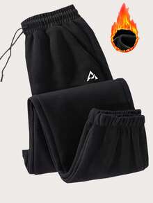 Pantalons de jogging d'hiver imprimés pour femmes - Pantalons de survêtement doublés de sherpa épais, pantalons thermiques taille haute avec cordon de serrage et chevilles côtelées, pantalons de détente doux et agréables à la peau pour le jogging en automne/hiver, les séances de gym, les week-ends détente et les tenues casual quotidiennes - Noir - Voir 8