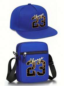 1pc/2pcs Classic Chicago 23 Letter & Number Gold Print Unisex Flat Brim Hip Hop Baseball Cap And Crossbody Bag, Street Fashion Outdoor Sports Cap And Shoulder Bag, Adjustable, Great Gift For Yourself Or Friends