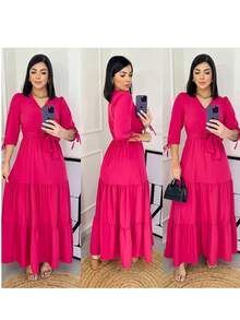 Women's Evangelical Long Dress With 3/4 Sleeves, Plain Colors, In Silk Crepe - MỊN HỒNG - Xem 1