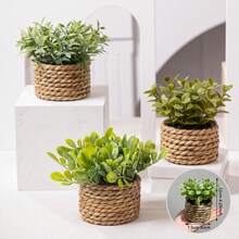 3 chậu cây mini giả mây, đan bằng dây rong biển, 3 kiểu dáng khác nhau, màu xanh lá cây, làm từ chất liệu PE, thích hợp để trang trí bàn làm việc, ký túc xá, ngày Valentine, văn phòng hoặc nhà cửa, cũng là món quà tuyệt vời cho bạn bè và gia đình. - Xanh-O - Xem 13