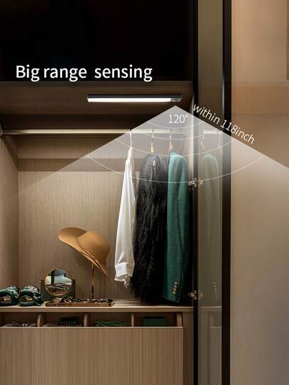 1pc LED Motion Sensor Cabinet Light, Under Counter Closet Lighting, Wireless Magnetic USB Rechargeable Kitchen Night Lights, Battery Powered Operated Verlichting Wardrobe Closets Cupboard Stairs Corridor Shelf Three s,7.87inch/11.8inch/15.7inch/19.7inch view 3