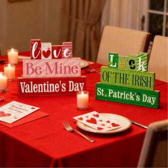 Wooden Desktop Decor, Love & Luck Message For Valentine's Day And St. Patrick's Day, English Text, Multipurpose Farmhouse Home And Cafe Decor, Centerpiece For Dining Table, Ideal Gift For Family, Friends, Neighbors