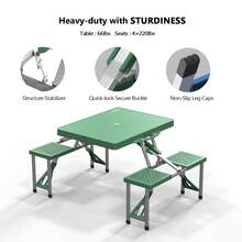 Portable Folding Camping Picnic Table With 4 Chair Seats Portable Table Set - 綠色 - 查看 6