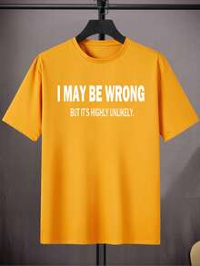 Summer Bestsellers Men's Casual Crew Neck T-Shirt, Printed With "I May Be Wrong, But It's Unlikely", 95% Polyester And 5% Spandex Knit Fabric, Regular Fit, Medium Elasticity, Suitable For Teenagers And Adults - Spring/Summer/Autumn Streetwear, Extra Large Size Supple - màu đen - Xem 7