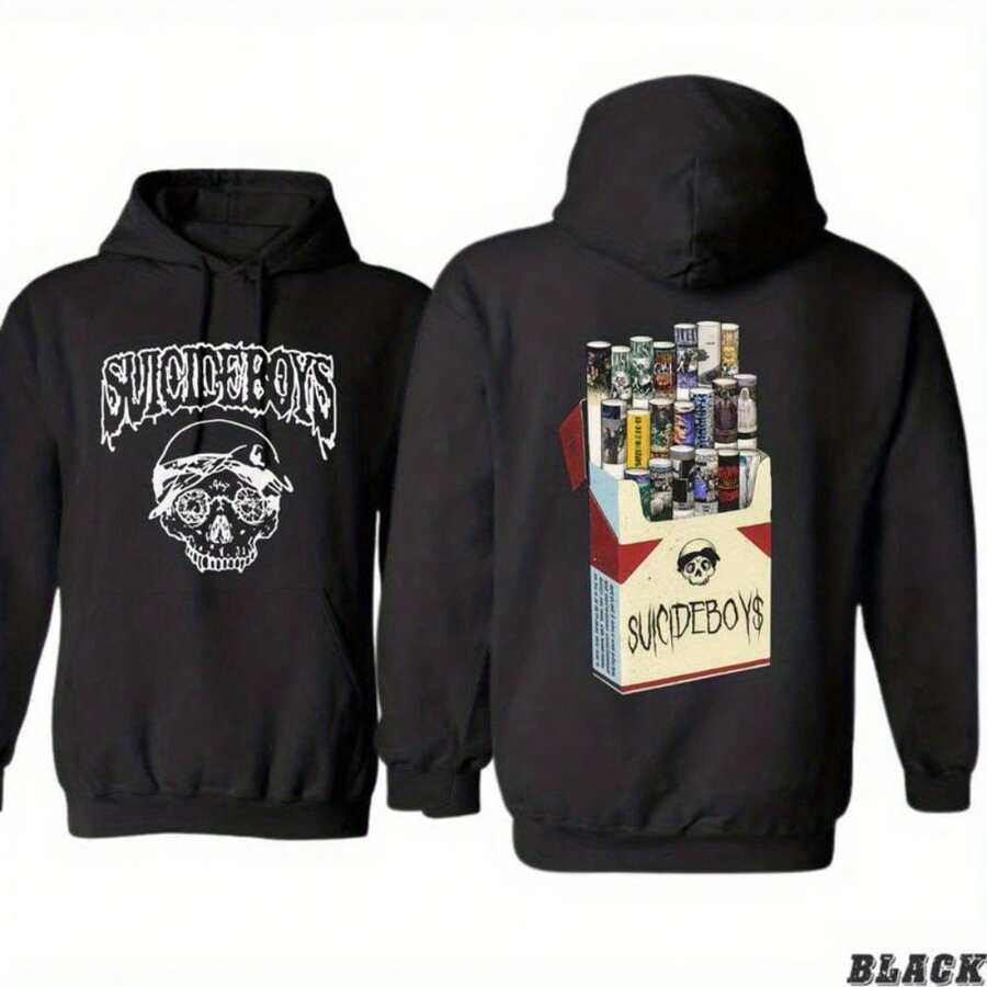Suicideboy Hoodie - Rap Hip Hop Unisex Sweatshirt, Skull And Cigarette Pack Graphic, Streetwear Style - màu đen - Xem 1