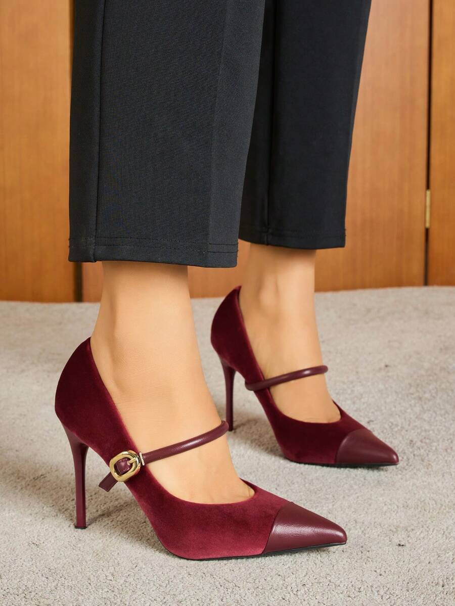 Giày cao gót mũi nhọn cổ điển dành cho nữ, Giày công sở/tiệc tùng/trang trọng thoải mái và thanh lịch, Xuân/Thu - Màu Đỏ Sâu - Xem 1