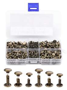 240套皮革铆钉，3种尺寸皮革双头铆钉，适用于DIY皮革工艺、包袋/服装/鞋子/腰带装饰或维修（随机尺寸盒装） - 彩色 - 查看 11