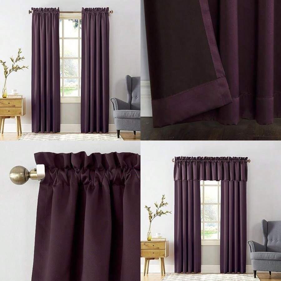 Sun Zero Barrow Panel de cortina de bolsillo para barra de eficiencia energética, , 1.37 m x 2.13 m(137.2An x 274.3Al cm (1 Paneles) Púrpura (Plum Purple)) - Multicolor - Ver 1
