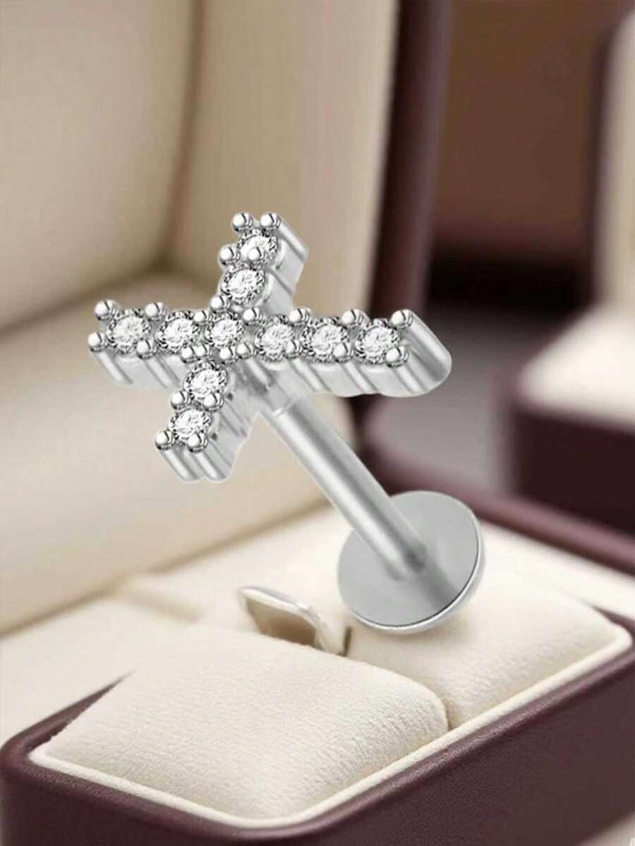 1 chiếc khuyên xỏ khuyên tai sụn mũi môi bằng thép không gỉ - Bạc - Xem 1