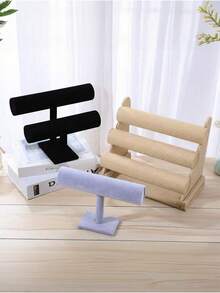 1pc Premium Velvet Bracelet/Bangle Display Stand, T-Bar Bracelet/Watch Holder, Velvet Bracelet/Jewelry Organizer, Wooden Base Necklace Bracelet Pendant Holder, Fashionable Women Tabletop Jewelry Storage Organizer, Minimalist Jewelry Display Rack - Multicolor - View 11