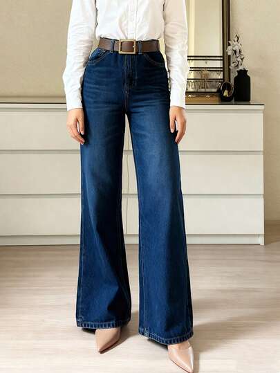 Pantalones vaqueros elásticos #9650, de pierna recta, elegantes y de moda, casuales y versátiles, pantalones vaqueros de mujer de pierna ancha y acampanada