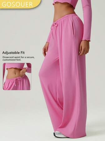 GOSOUER Women's Outdoor Sports Pants Solid Color Comfortable Loose Drape Dance Training Casual Wide-Leg Pants
