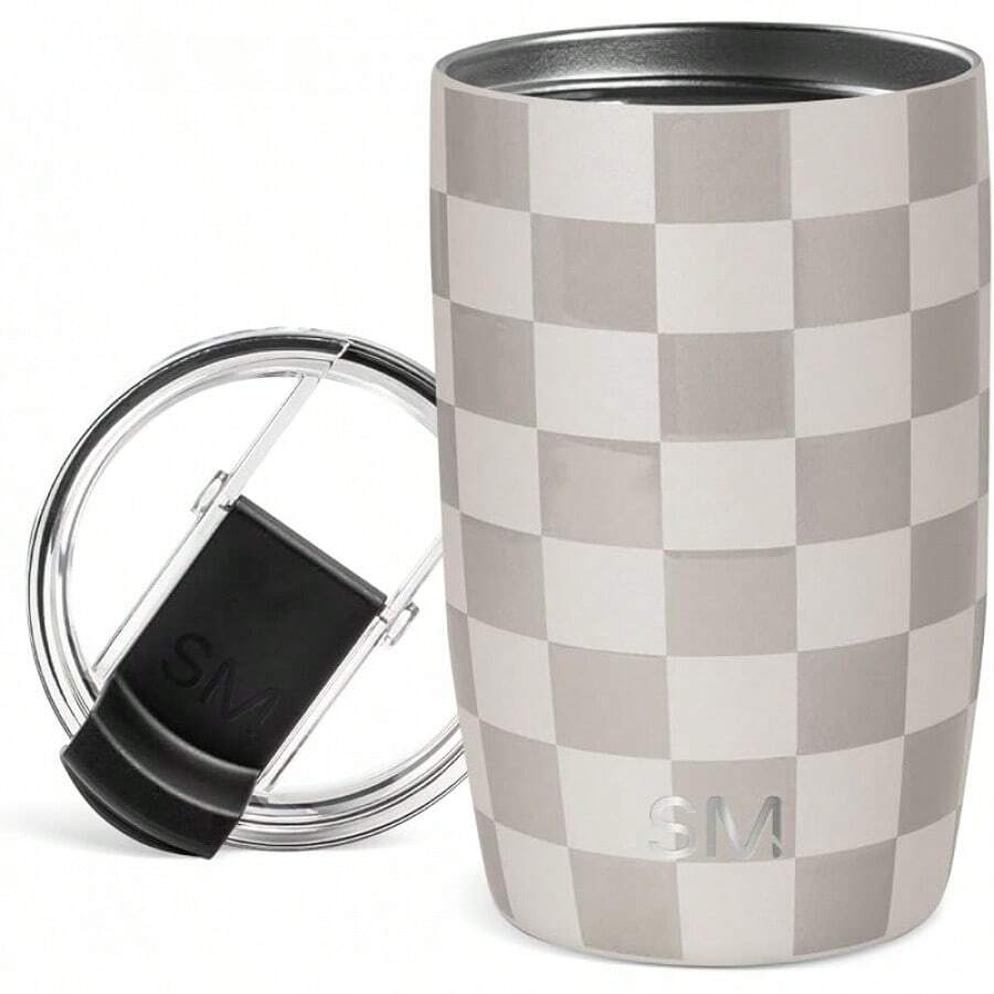 Taza de Café para Viajes con Tapa Abatible | Taza de Café Helado de Acero Inoxidable Aislada | Regalos para Mujeres & Hombres | Voyager Colección | 350 ml. | Niebla de lavanda FYQA - Patrón: Jaque mate - Ver 1
